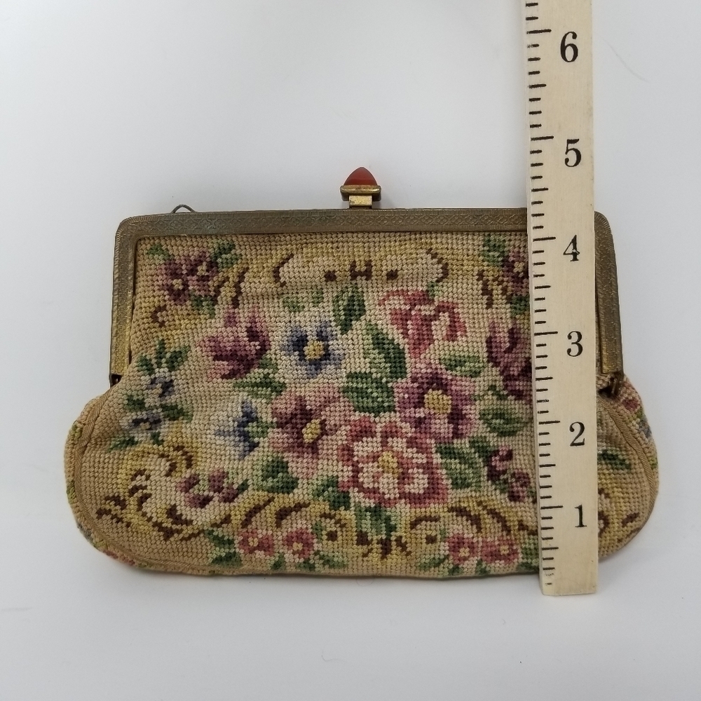 Purse Evening Bag Floral Antique Vintage Jeweled Kiss Lock Petite Point Grandma - Picture 4 of 15